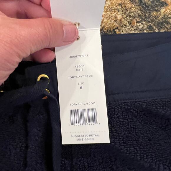 NWT Tory Burch Navy Josie Terry Cloth W/Gold Accent Shorts - SIZE  8 - Picture 9 of 10